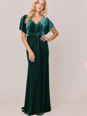 Revelry Gwen Velvet Bridesmaid Dress S-4 A-Line V-Neck Angel Sleeves Formal Gown